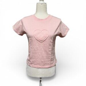 PLT Heart Embossed Fitted T-Shirt Baby Pink Size L New